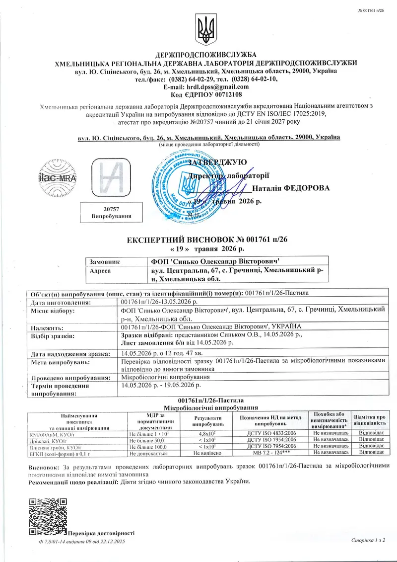 Експертний висновок Держпродспоживслужби